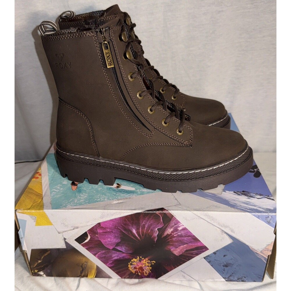NEW NIB ROXY Briar Women’s Combat Boots Dark Brown Side Zip Size 7.5 Shoes